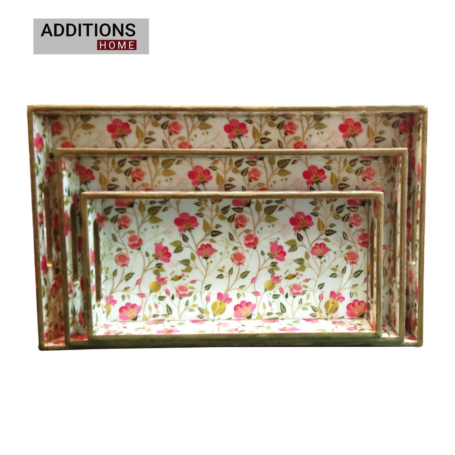 Lacquer Printed Wooden Food and Beverages Serving Tray for Home, Office, Kitchen & Dinning 3 Set