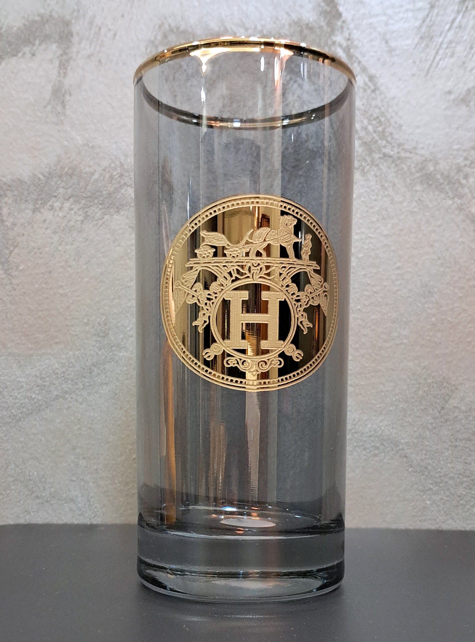 Gold Plated Amber Black Long Glasses Capacity: 370 ML, for Home and Kitchen - Ideal Gift for Housewarming