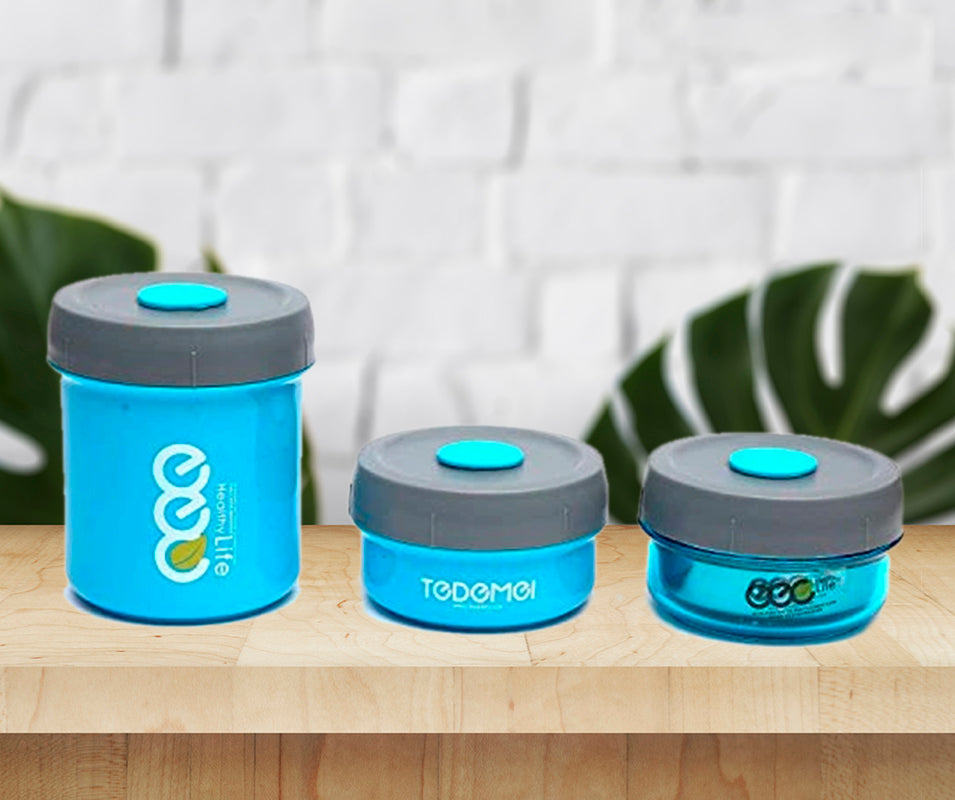 Additions Home Stainless Steel Insulated Vacuum Seal Leak Proof 3-in-1 Lunch Box with 3 Detachable Jars, BPA Free, Dishwasher Safe for School Kids and Office, 860 ml, Blue