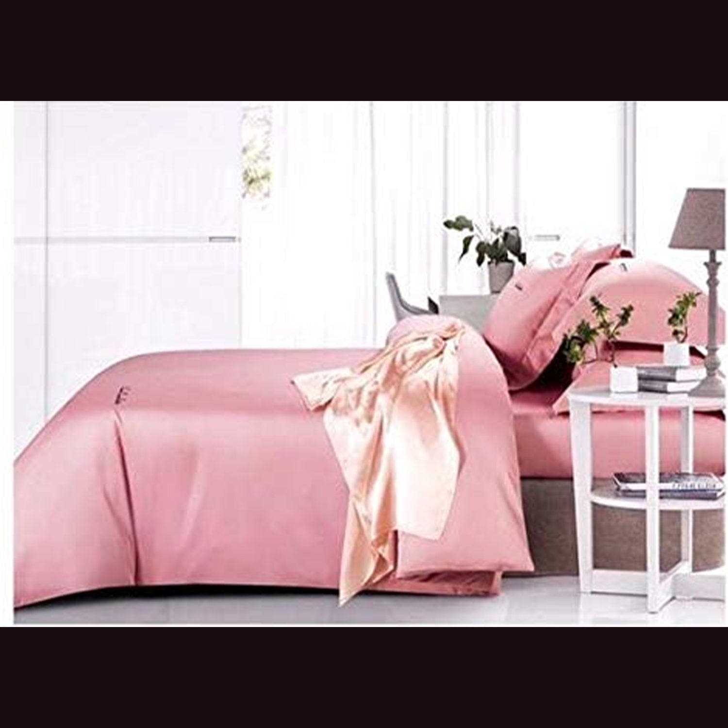 100% Cotton Tencel 600 Tc Super King Size 108" X 108" Double Bedsheet and 88" X 96" Duvet Cover with 2 Pillow Covers - 4 Pcs Set