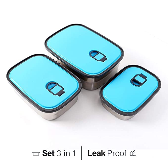 Stainless-Steel Leak-Proof Lunch Box for Office , Airtight Tiffin Box for Boys & Girls Set of Three.