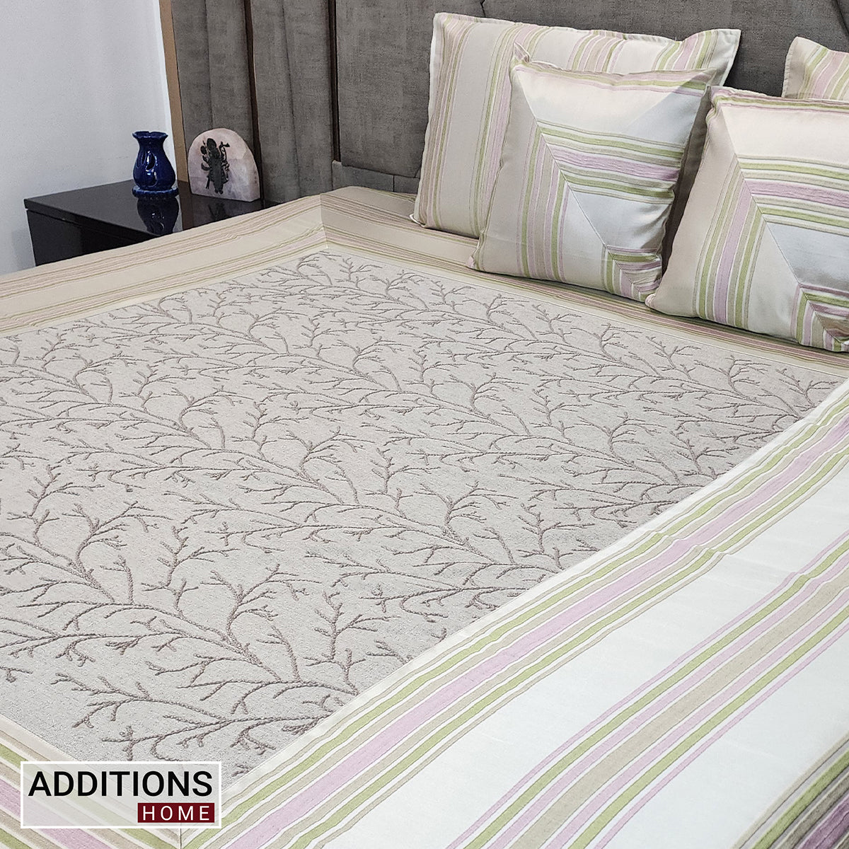 Intricately Embroidered Linen Fabric Bedcover, Dressed With Satin Borders To Make Your Room Look Royal (King Size) Set of 5