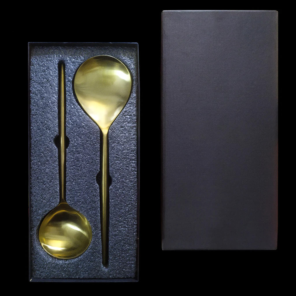 2pcs Luxury Chrome Gold Plated Classic Serving Spoon
