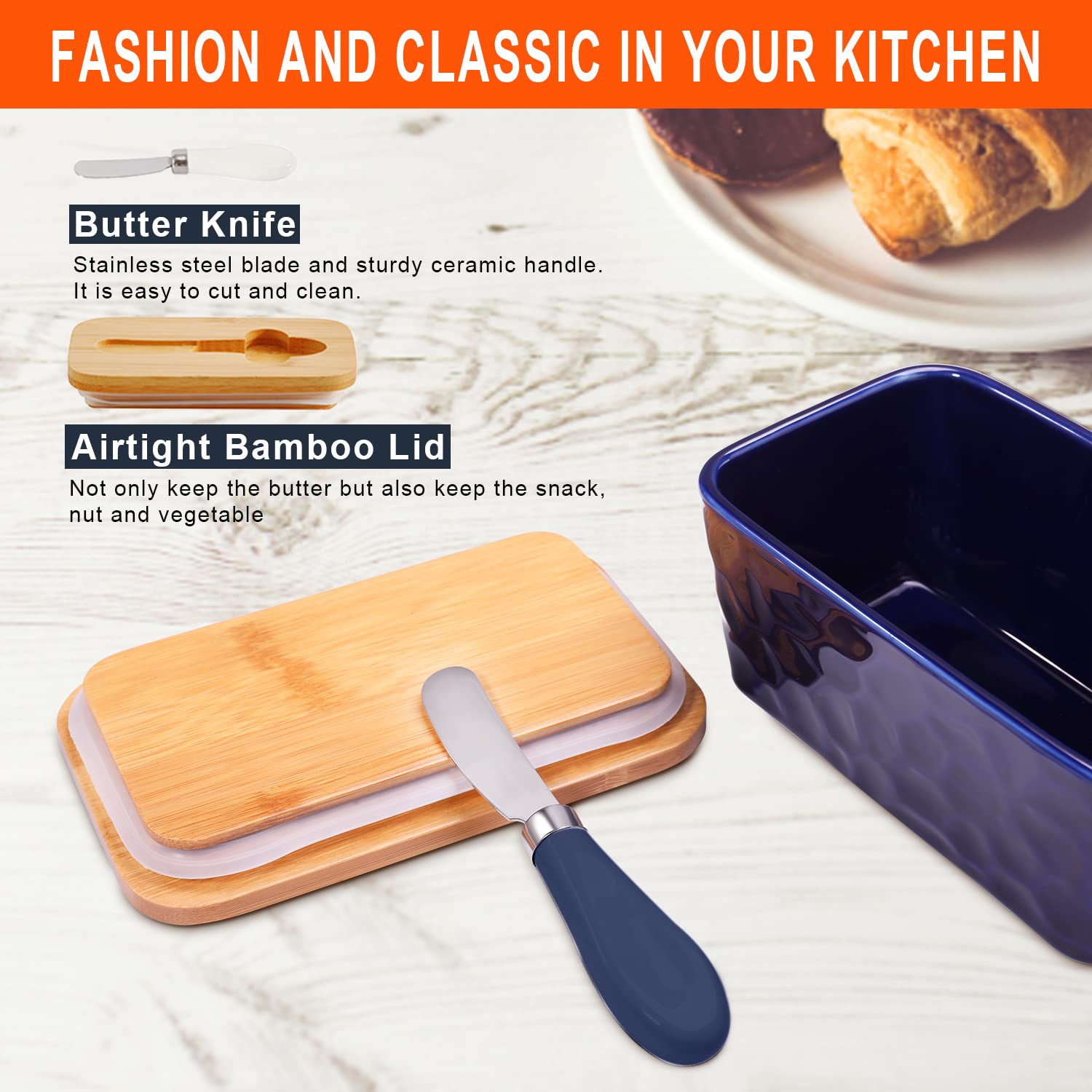 Butter Dishes Box Premium Quality Elite Range Heavy Fine Porcelain Butter Box,Butter Dish with Wooden Top Cover,Lid with a Knife -600 ML