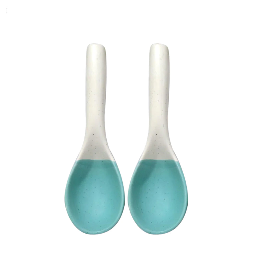Ceramic Large Serving Spoon Microwave Oven Dishwasher Safe 9.5" Inch Set of 2. ETHNIC EDITION