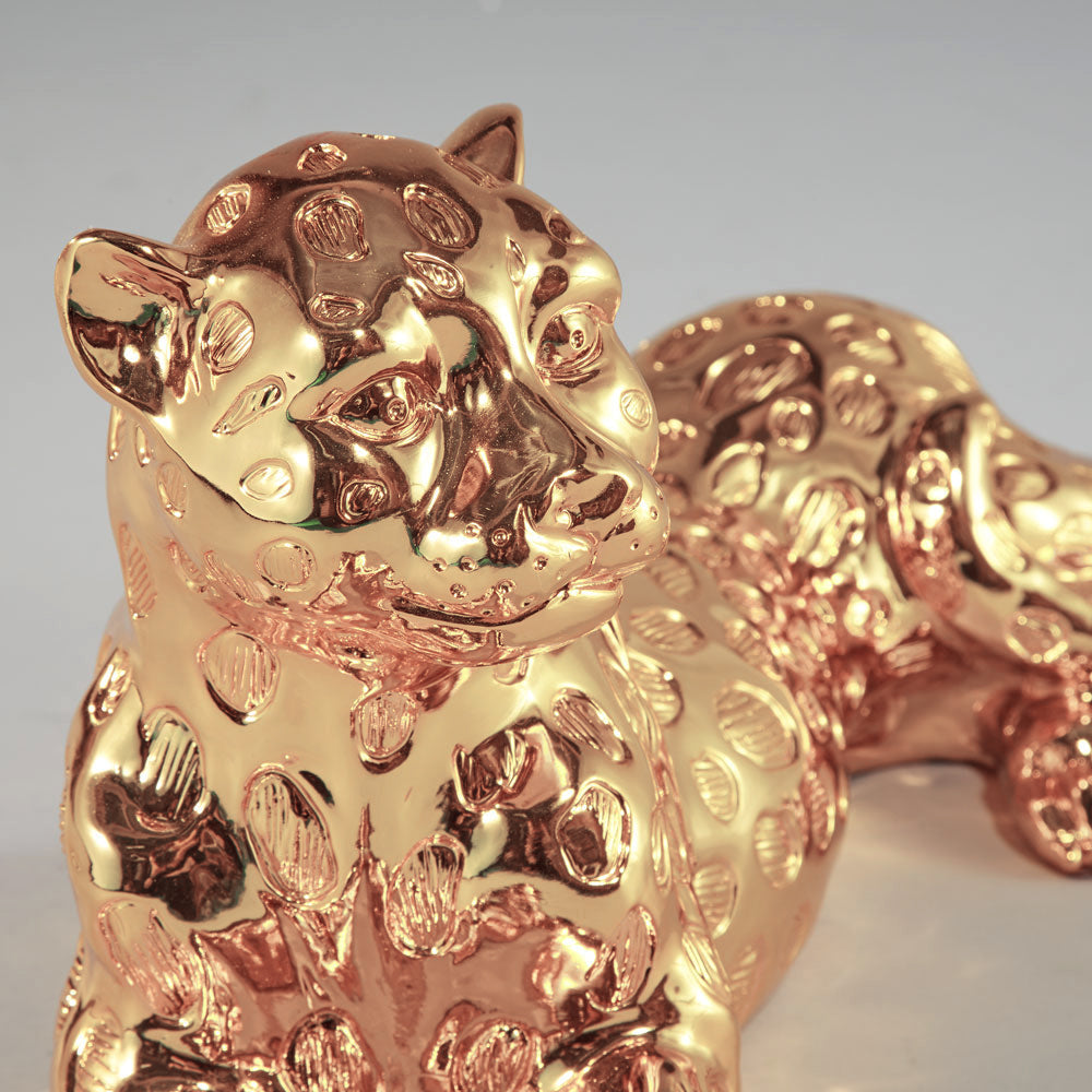 Rose Gold Wild Animal Leopard Sculpture Resin Craft, Living Room Study Leopard Decoration 22x9 Inch