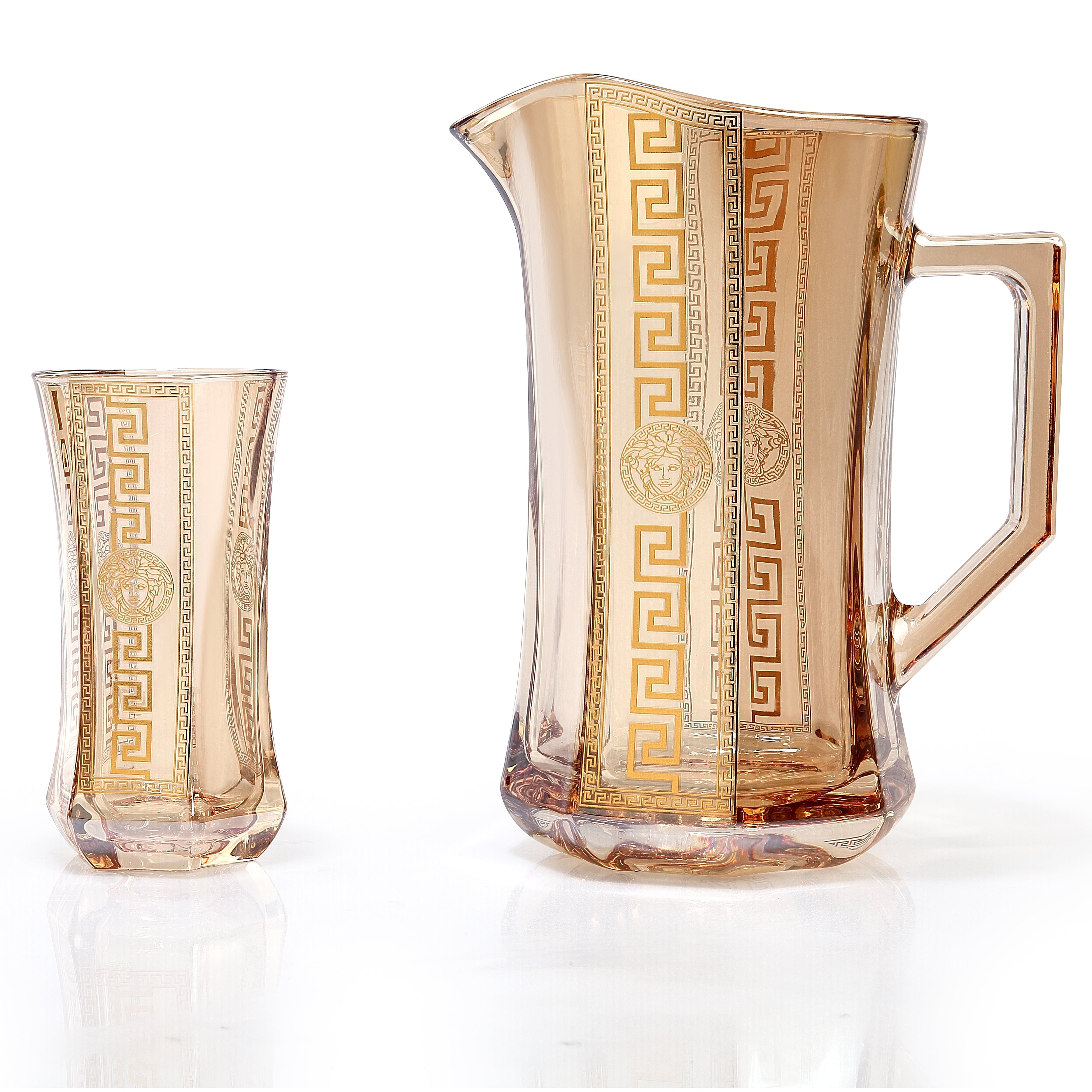 Hand Crafted Gold Plated Jug 1750 ml, With Long Glasses 370 ML, for Home and Kitchen Set of 7.