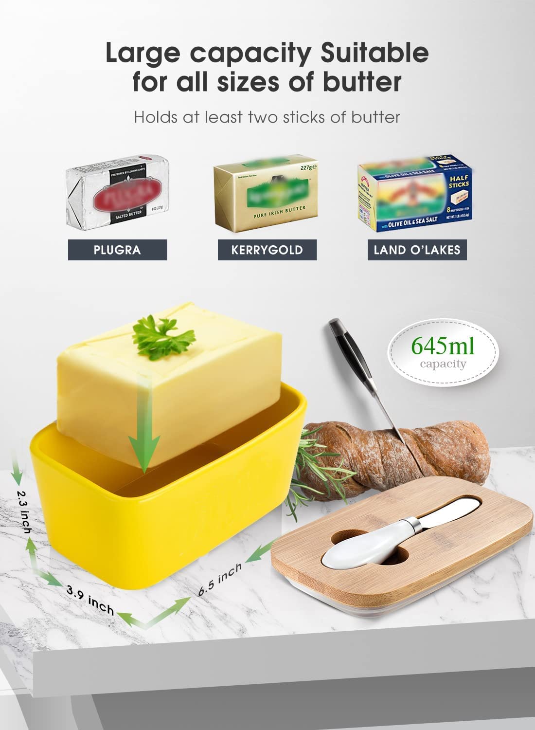 Butter Dishes Box Premium Quality Elite Range Heavy Fine Porcelain Butter Box, Butter Dish with Wooden Top Cover,Lid with a Knife -600 ML