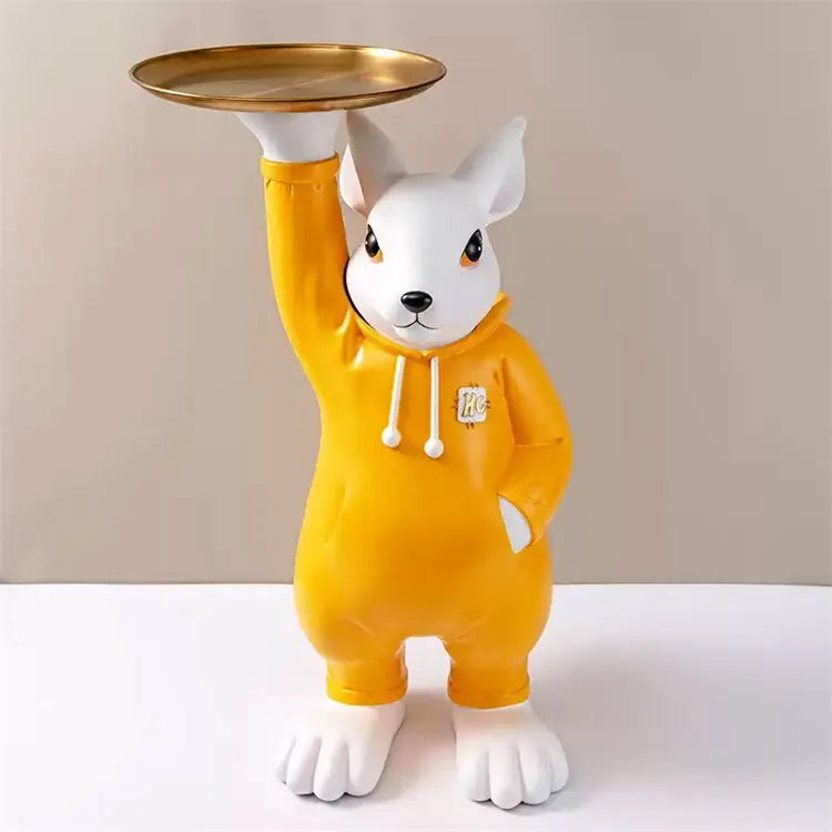 Serving Cute Rabbit with Plate I Stylish Resin Sculpture For Living Room TV Cabinet Desktop, 70CM . MADE IN GERMANY