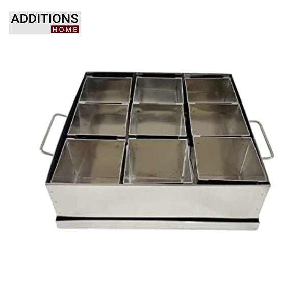 Stainless Steel Masala Dabba with 9 Compartments | Big Size Masala Petti | Silver