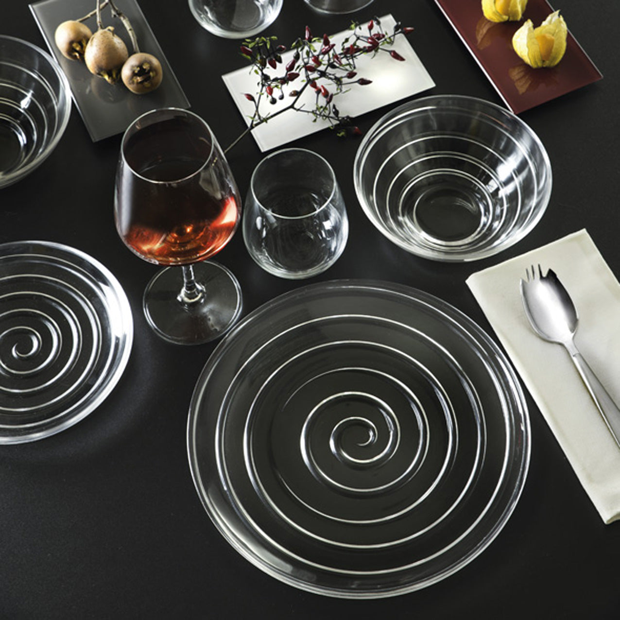 RCR(Made in Italy) Crystal Line Glass Dinner/Serving Plate 260 mm (Set of 4)