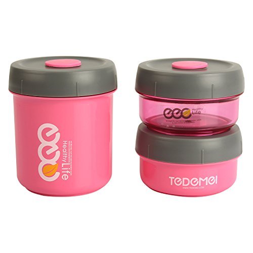 Additions Home Stainless Steel Insulated Vacuum Seal Leak Proof 3-in-1 Lunch Box with 3 Detachable Jars, BPA Free, Dishwasher Safe for School Kids and Office, 860 ml, Pink