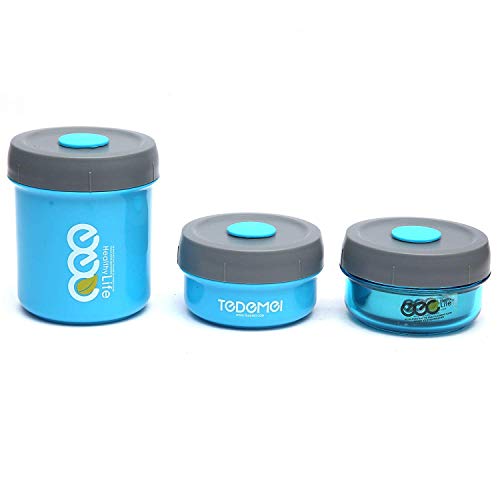 Additions Home Stainless Steel Insulated Vacuum Seal Leak Proof 3-in-1 Lunch Box with 3 Detachable Jars, BPA Free, Dishwasher Safe for School Kids and Office, 860 ml, Blue