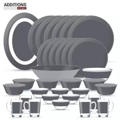 Pack of 33 Pcs Made in United Arab Emirates(UAE) French style sodalime glass SIMPLY GREY Dinner Set