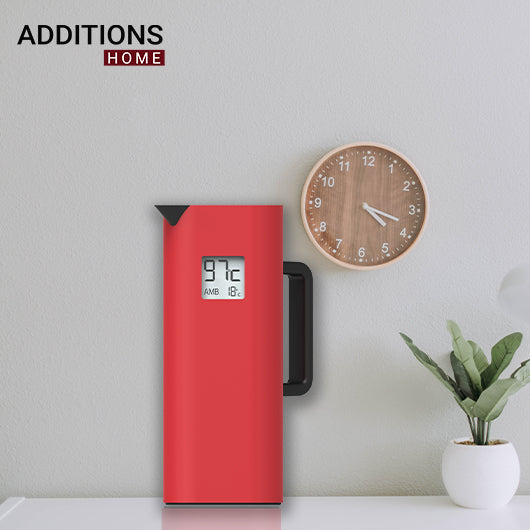 Vacuum insulated Stainless Steel double wall ,Temperature Display Thermos 1.0 Litre Red