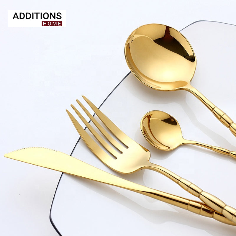 24pcs Luxury Chrome Plated Classic Cutlery Set Dinner Spoon Knives Fork Set Stainless Steel Tableware Dinner Set with Golden Gift Box