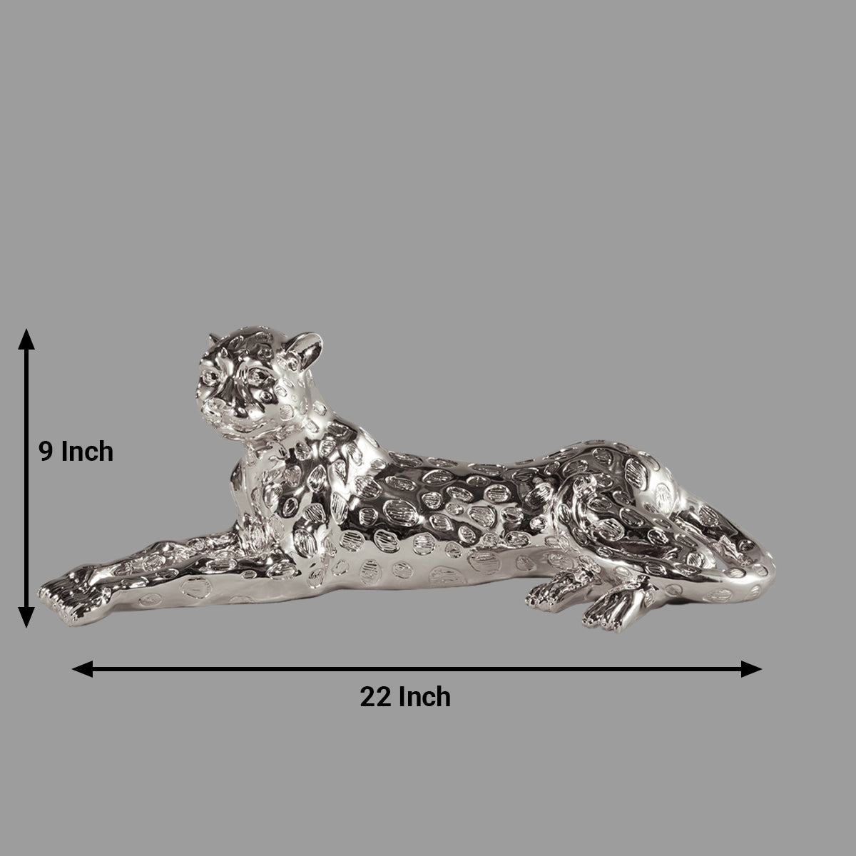 Silver Wild Animal Leopard Sculpture Resin Craft, Living Room Study Leopard Decoration 22x9 Inch