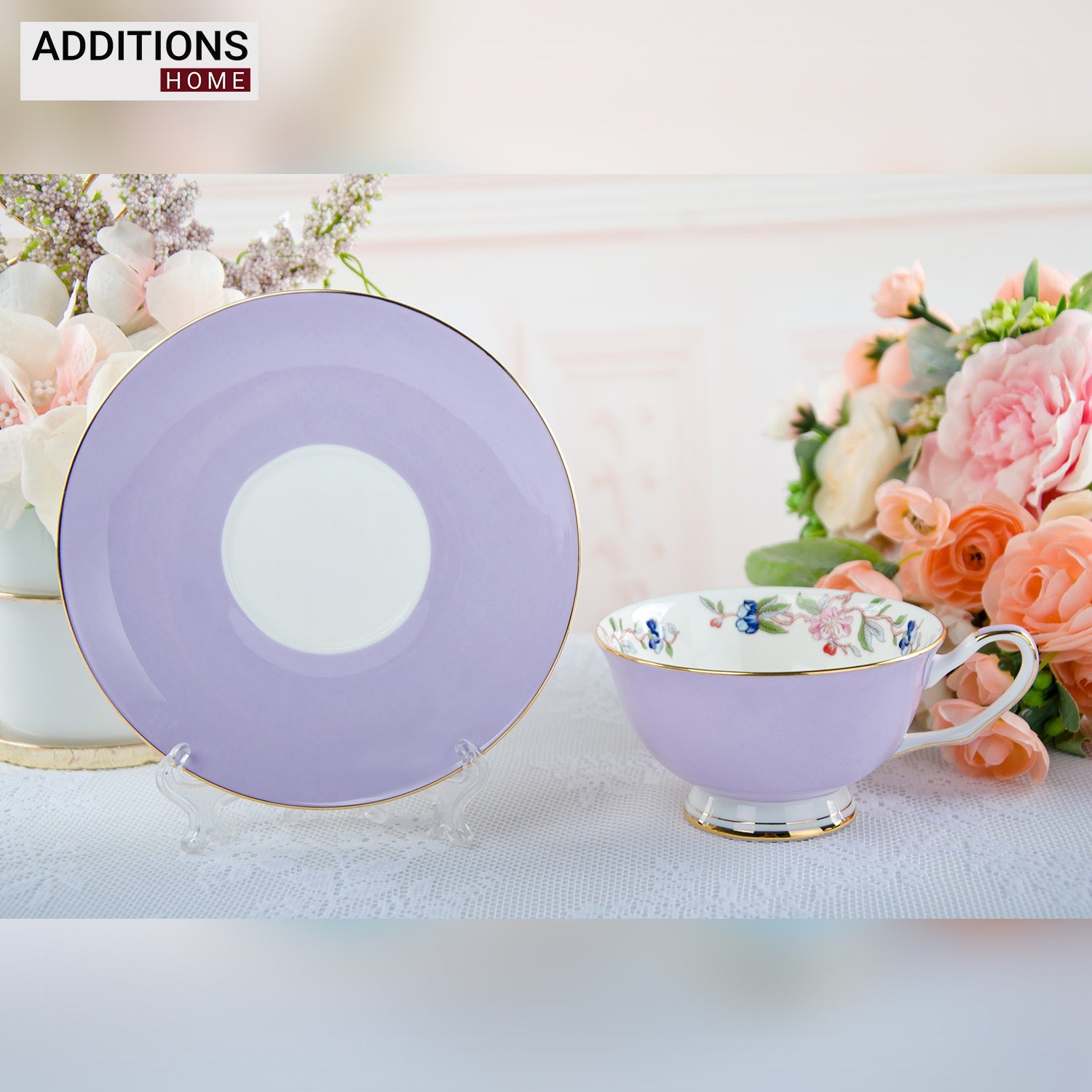 Fine English Bone China inner printed Cup and Saucer (Set of 6)