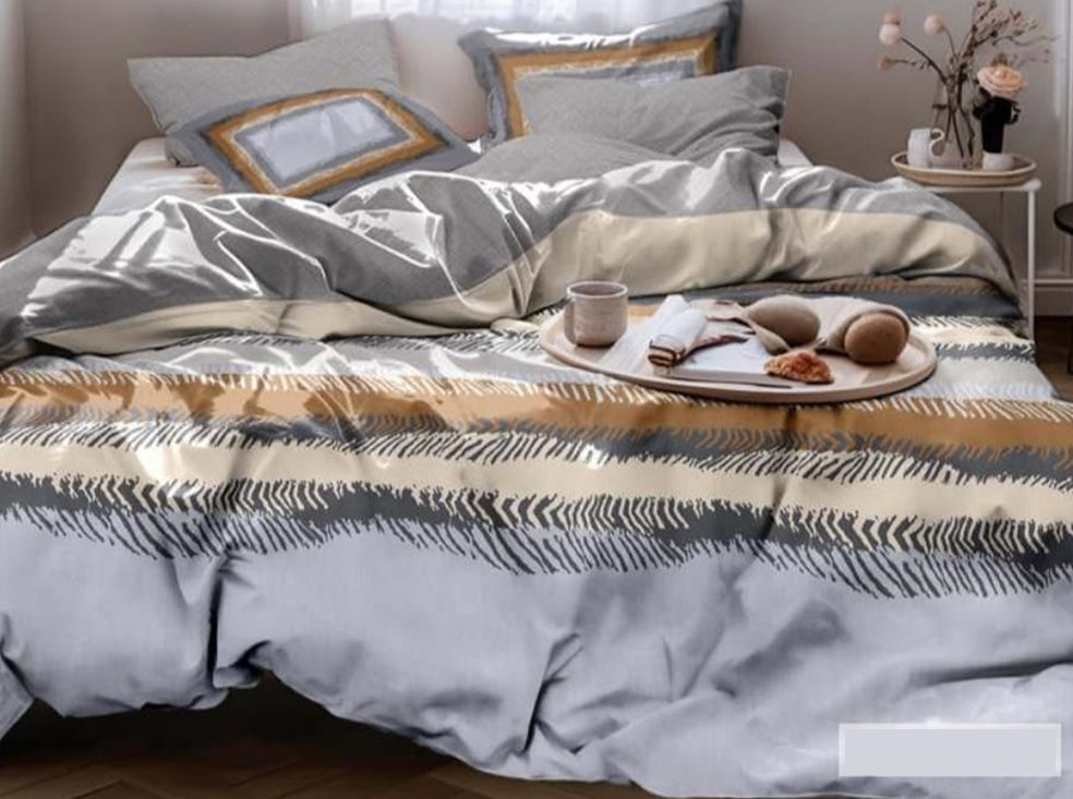 Spread Spain 220 TC Micro Fiber Super King Size Beautiful Prints Bedsheet - 108" X 108" and Duvet Cover - 90" X 108" with 2 Pillow Covers (18inch x27inch) - 4 Pcs Set