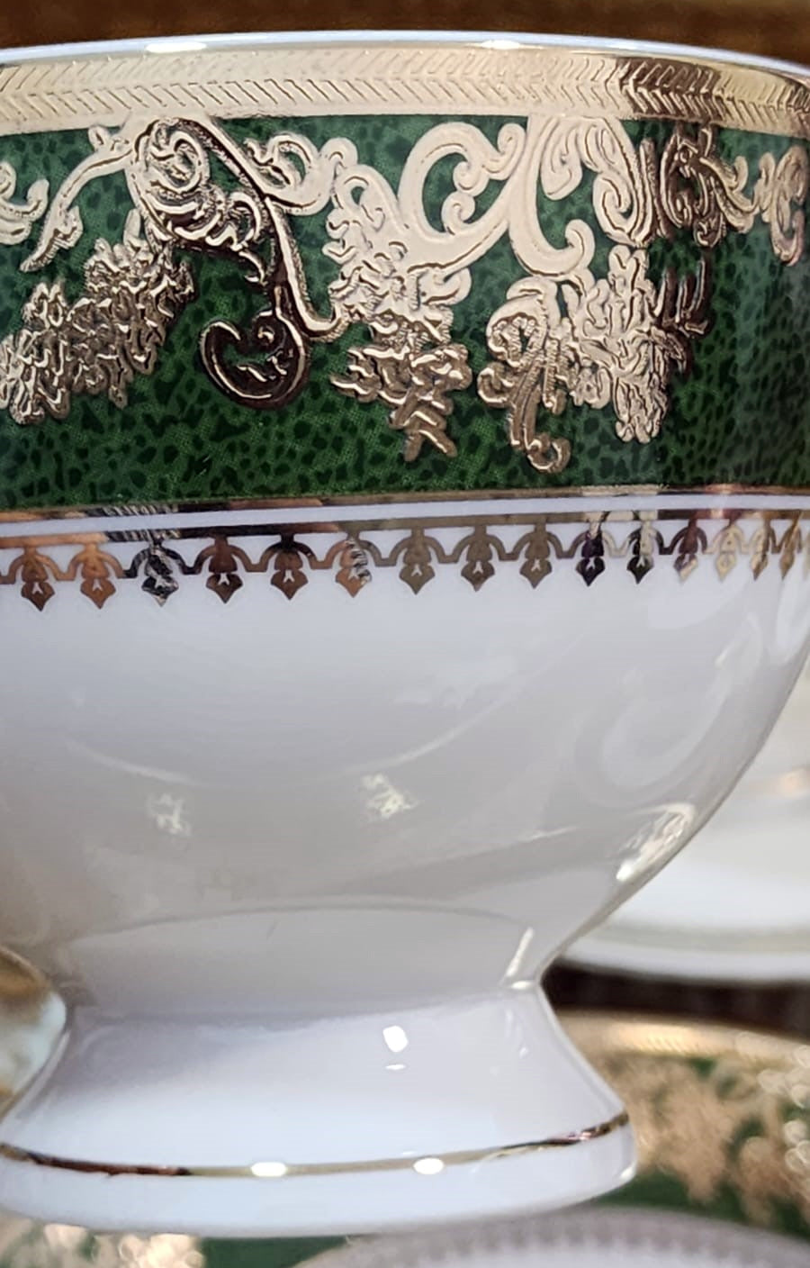 Luxury Embossed Gold Plated Cup & Saucer Royal Style Bone China, Set Of 6 (MADE IN JAPAN)