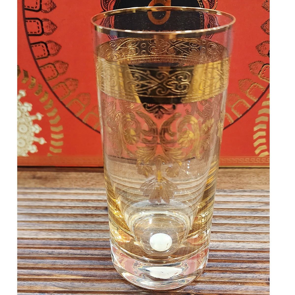 Hand Crafted Gold Plated Long Glasses Capacity: 370 ML, for Home and Kitchen - Ideal Gift for Housewarming