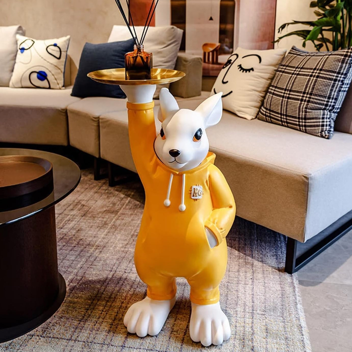 Serving Cute Rabbit with Plate I Stylish Resin Sculpture For Living Room TV Cabinet Desktop, 70CM . MADE IN GERMANY