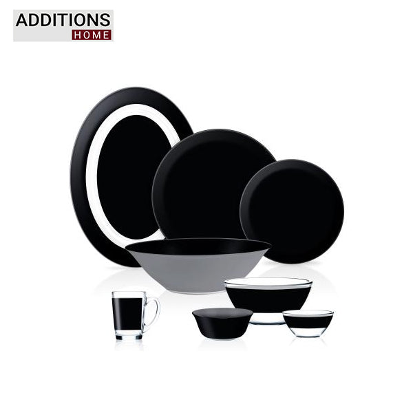 Pack of 33 Pcs Made in United Arab Emirates(UAE) French style sodalime glass SIMPLY BLACK Dinner Set