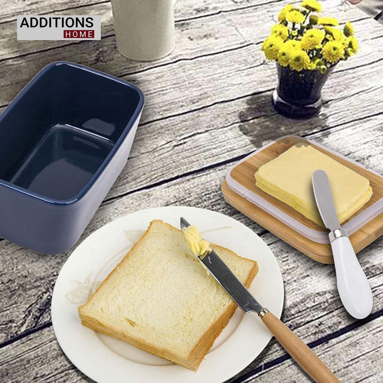 Butter Dishes Box Premium Quality Elite Range Heavy Fine Porcelain Butter Box,Butter Dish with Wooden Top Cover,Lid with a Knife -600 ML