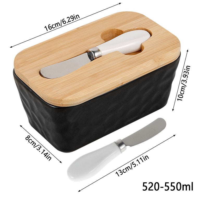 Butter Dishes Box Premium Quality Elite Range Heavy Fine Porcelain Butter Box, Butter Dish with Wooden Top Cover,Lid with a Knife -600 ML