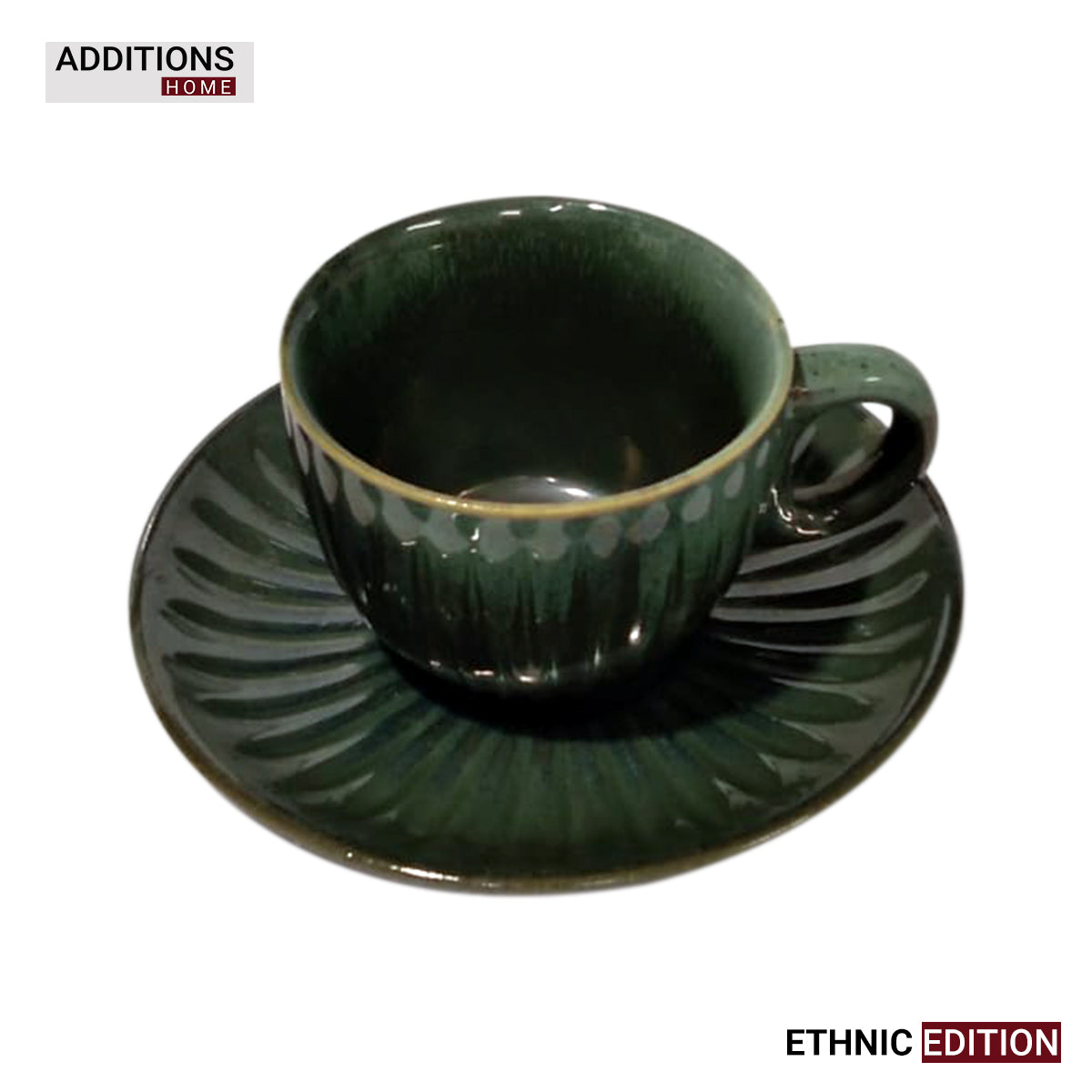 Glazed Ceramic Tea Cup With Saucer. Set of 6. ETHNIC EDITION