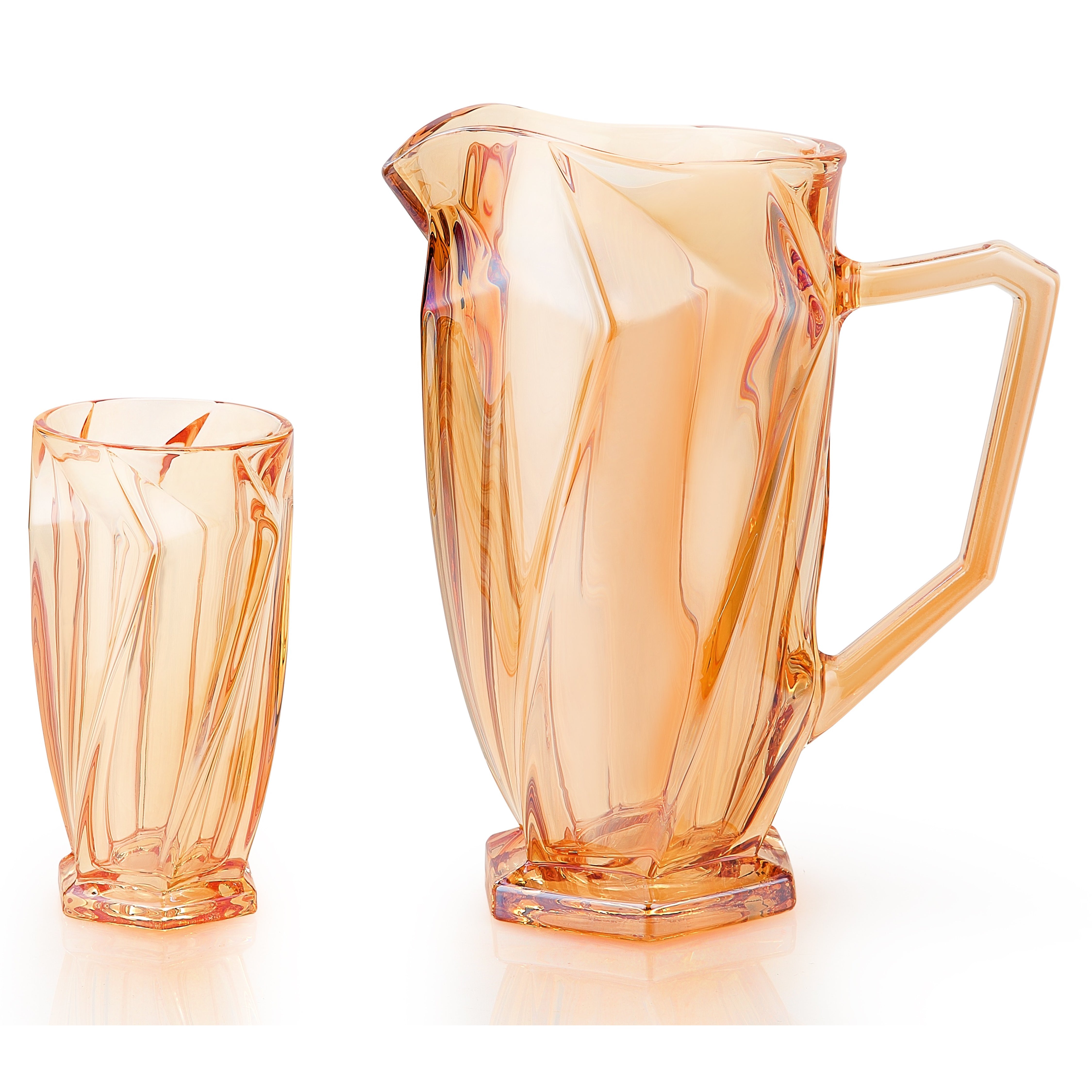Hand Crafted Gold Plated Jug 1750 ml, With Long Glasses 370 ML, for Home and Kitchen Set of 7.