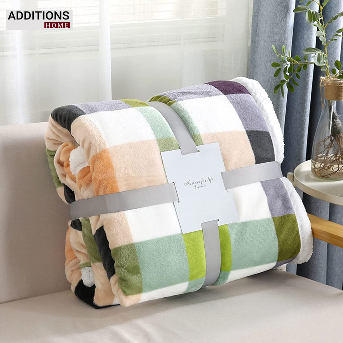 Printed Winter Mink Warm Blanket with Sherpa Back Double Bed 220 x 240 Cms
