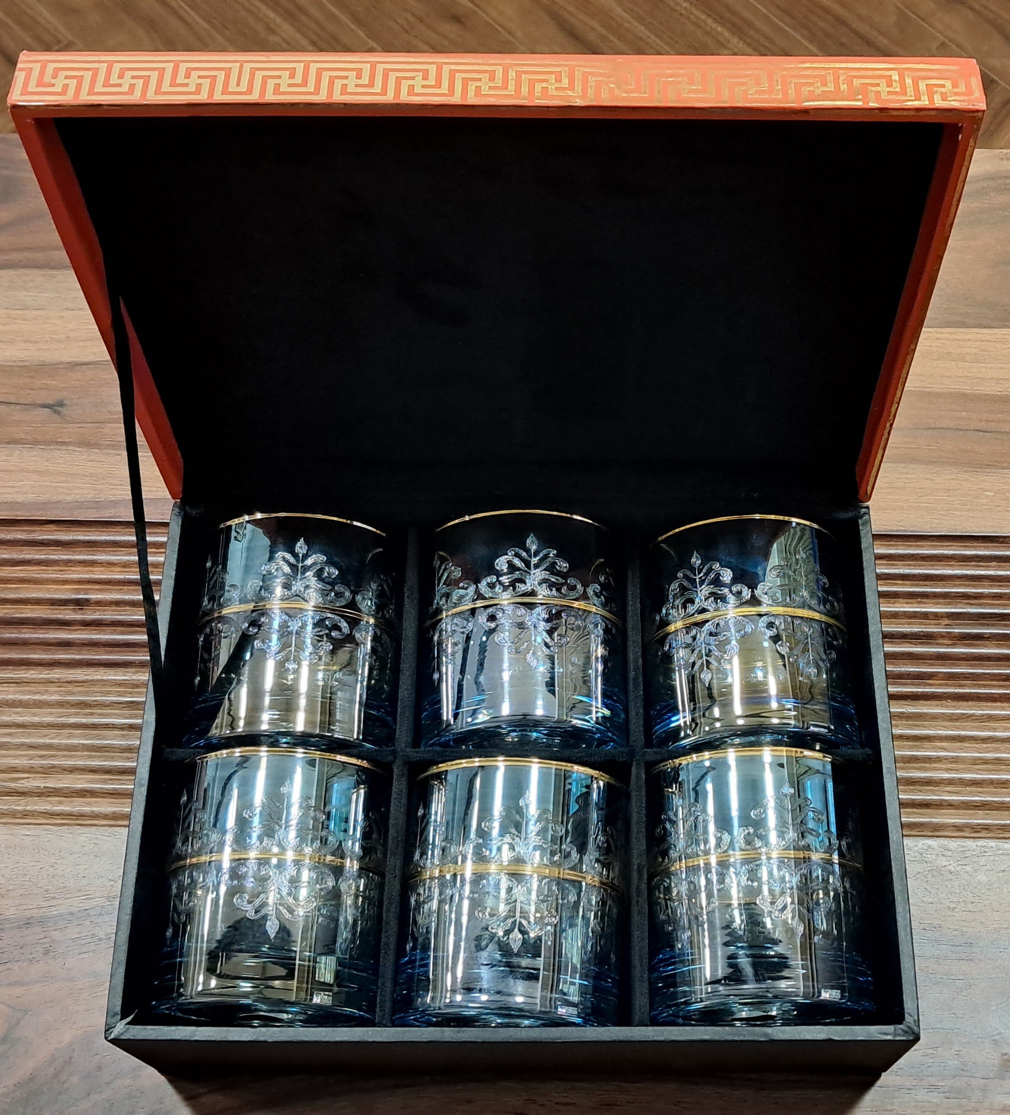Hand Crafted Gold Decorated Whiskey Glasses, Capacity:360 ML for Home and Kitchen - Ideal Gift for Housewarming