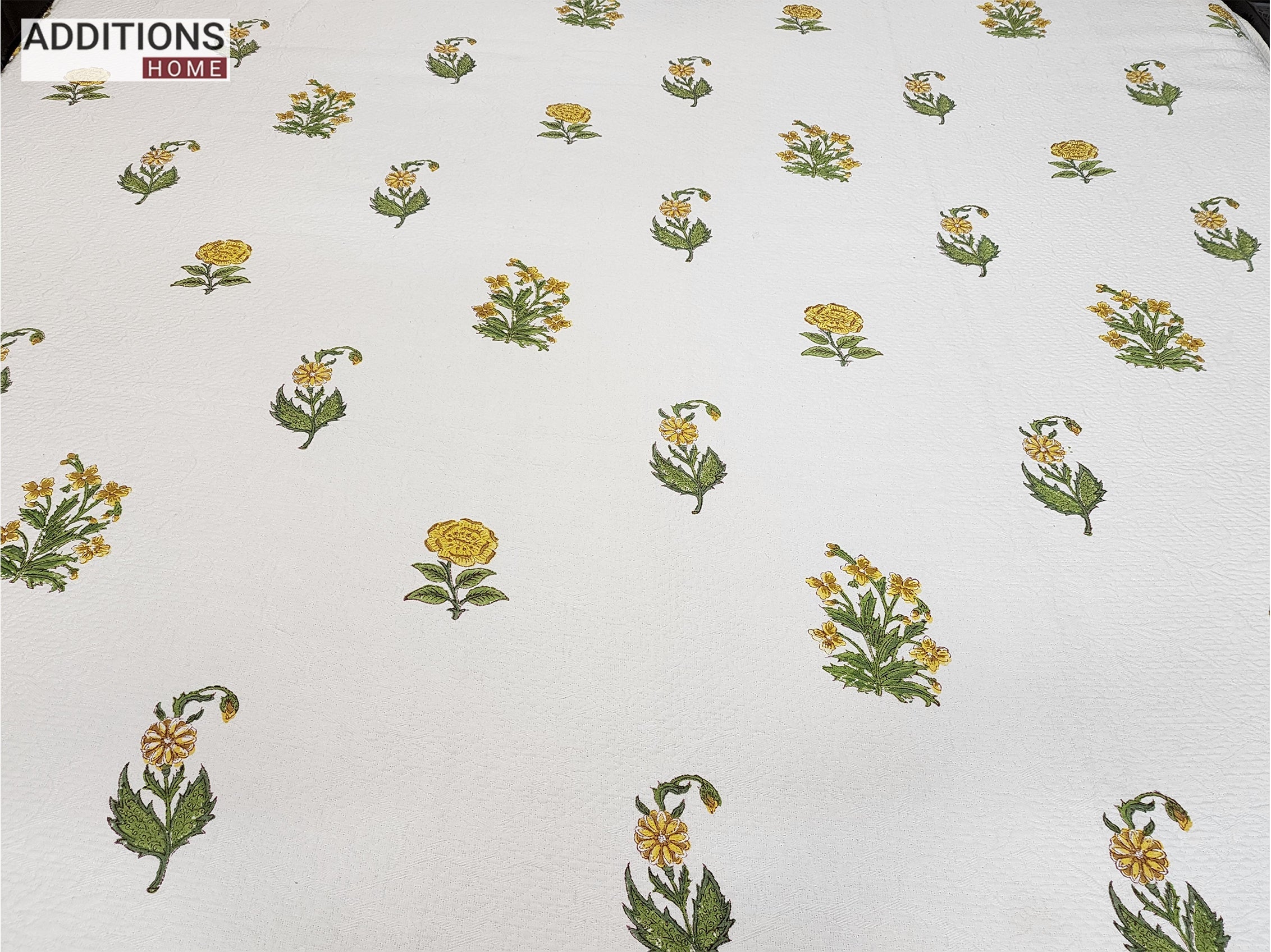 Mysore Hand Block Printed Jacquard Bed Cover with complementing Pillow Covers, 108x108