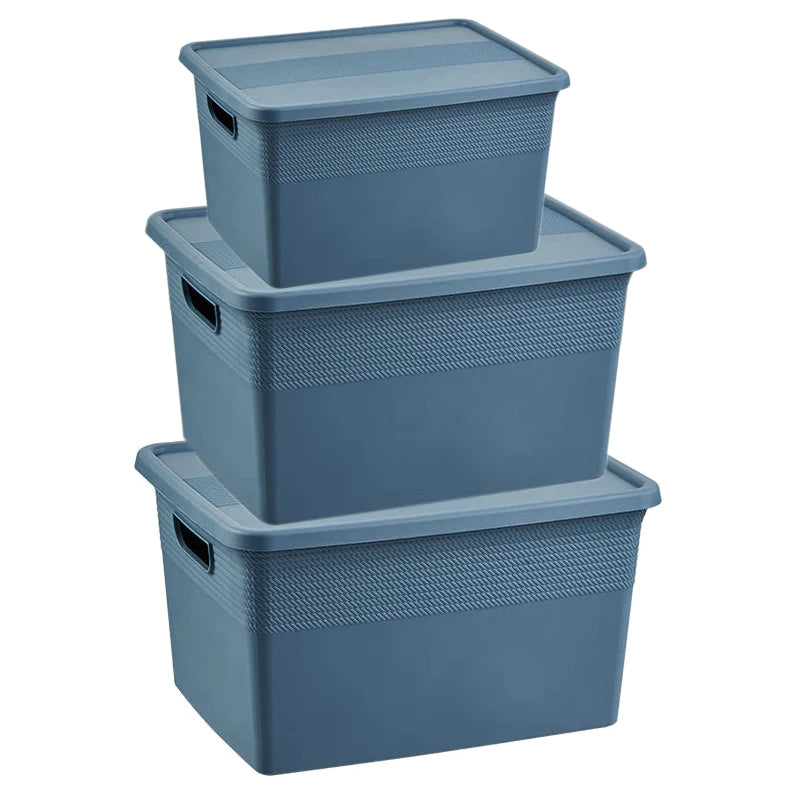 Plastic Storage Basket Set of 3 with Lid for Home/Office Use.