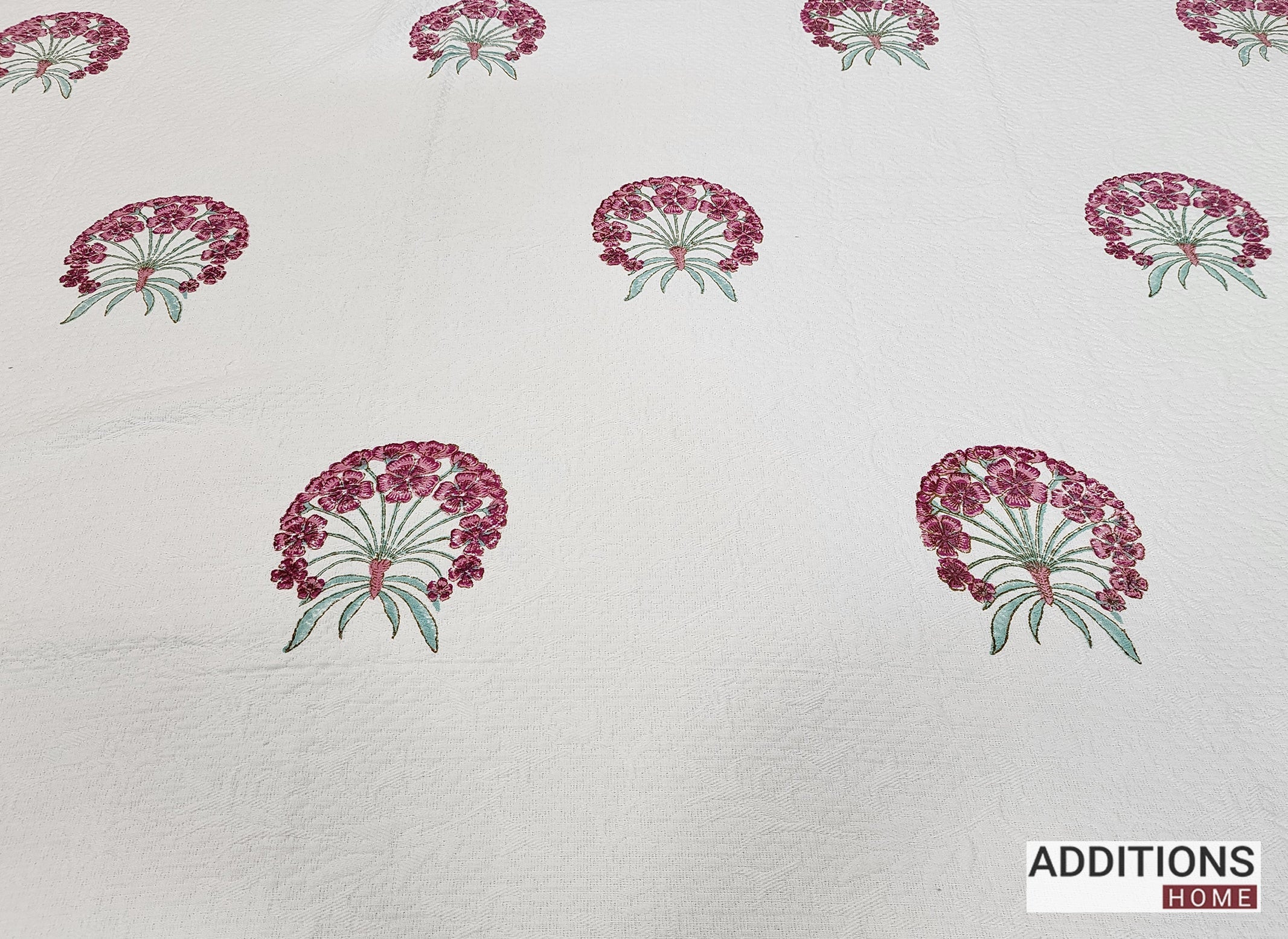 Mysore Hand Block Printed Jacquard Bed Cover with complementing Pillow Covers, 108x108