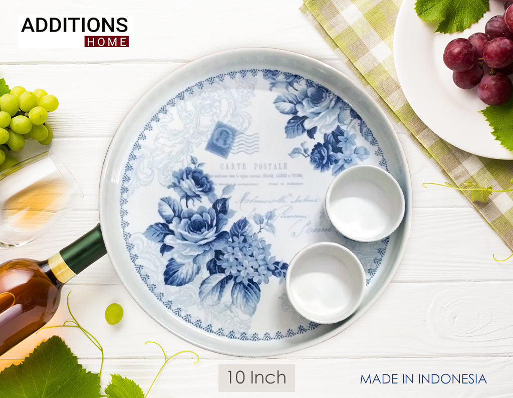 Fine Bone China Modern Chip and Dip Platter with 2 Dip Bowls. (Made In INDONESIA)