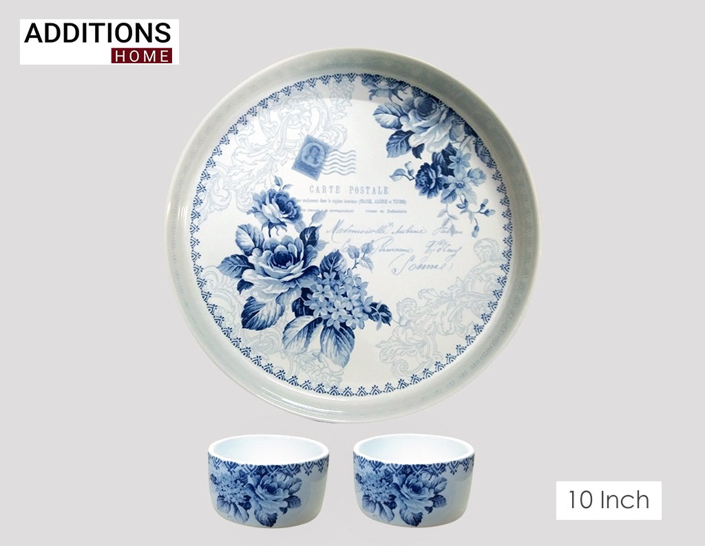 Fine Bone China Modern Chip and Dip Platter with 2 Dip Bowls. (Made In INDONESIA)