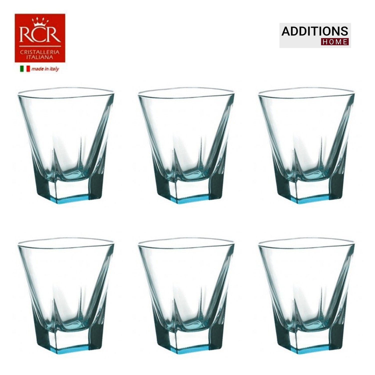 RCR (Made in Italy) Fusion Crystal Colored short Glasses (Blue), 270 ml, Set of 6