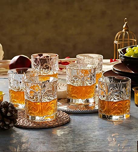 RCR (Made in Italy) Tattoo Crystal Short Whisky Water Tumblers Glasses, 340 ml, Set of 6
