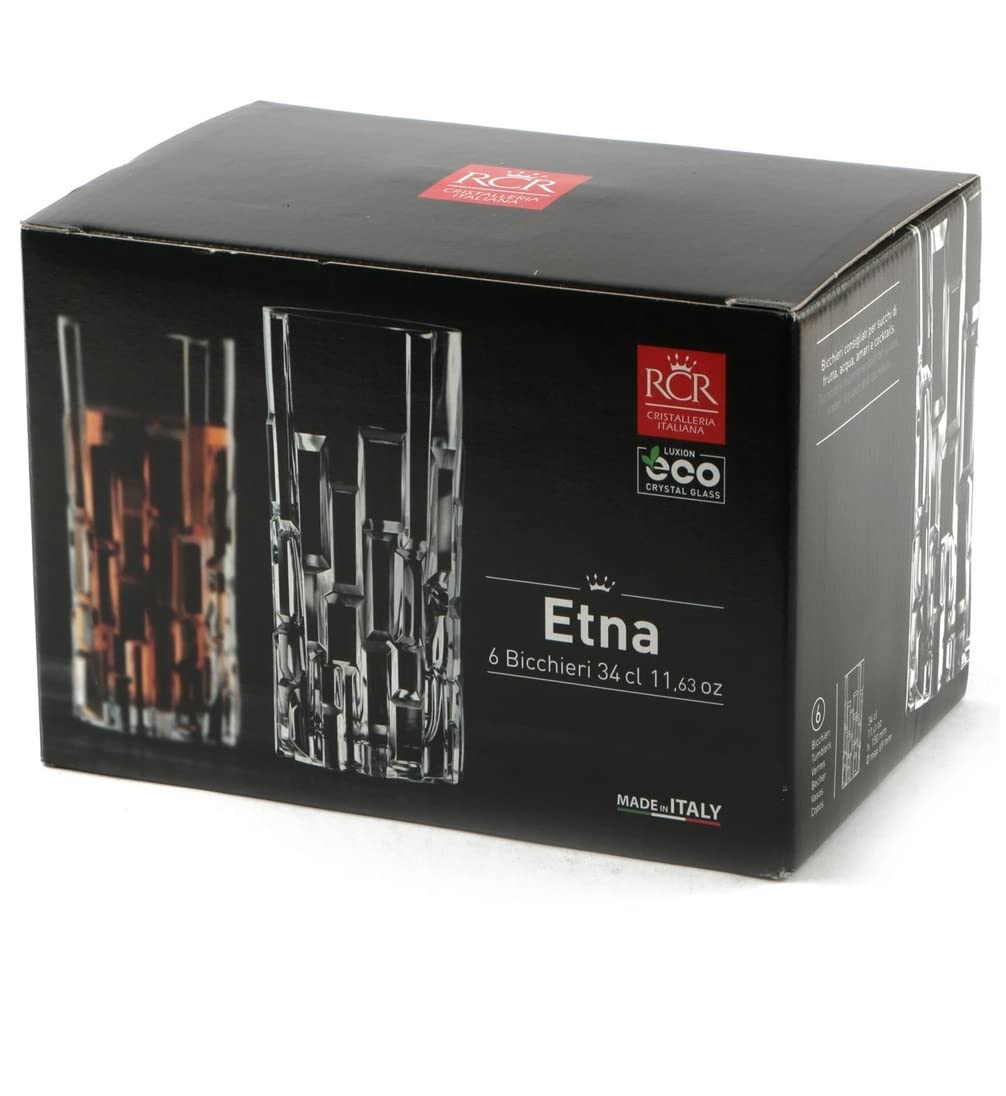 RCR (Made in Italy) Etna Crystal Limited Edition Collection Long drink cocktail Tumblers Glasses, 340 ml, Set of 6