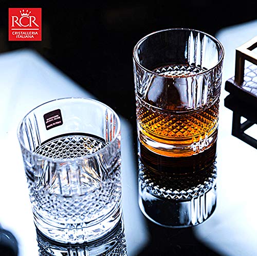 RCR (Made in Italy) Brillante Crystal Short Whisky Water Tumblers Glasses, 340 ml, Set of 6