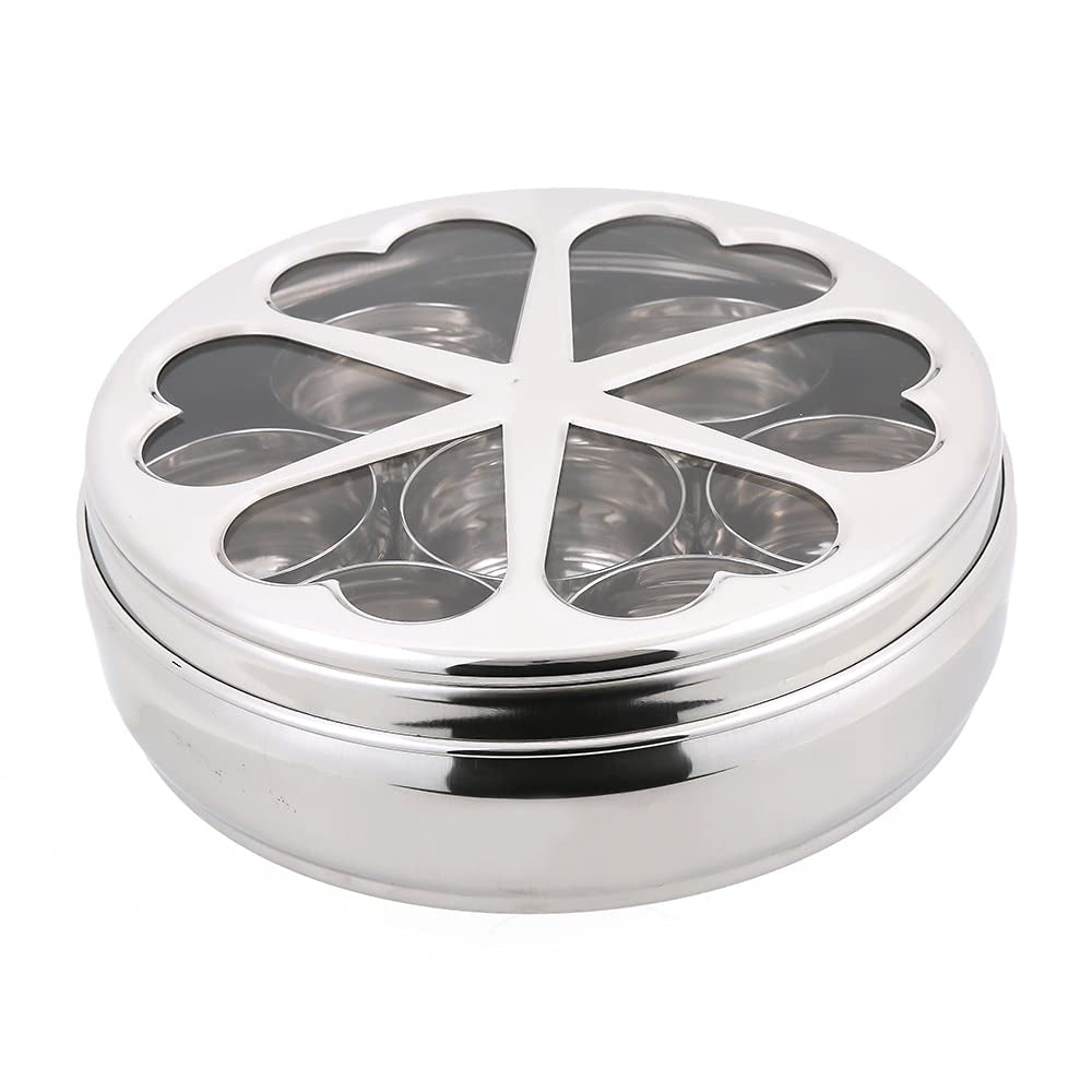 Stainless Steel Flora Spice Container/Masala Box with 7 Bowls - 1 Unit , ( Belly Shaped)