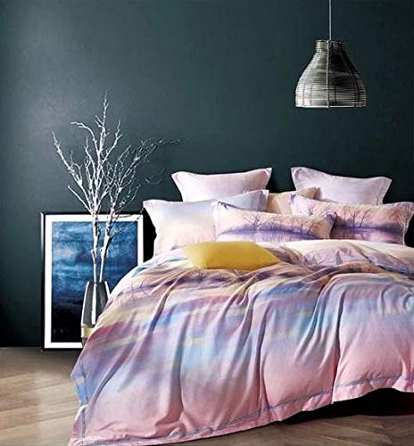 100% Cotton Tencel 600 Tc Super King Size 108" X 108" Double Bedsheet and 88" X 96" Duvet Cover with 2 Pillow Covers - 4 Pcs Set