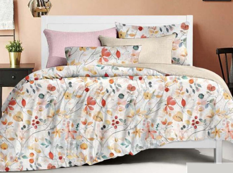 Spread Spain 220 TC Micro Fiber Super King Size Beautiful Prints Bedsheet - 108" X 108" and Duvet Cover - 90" X 108" with 2 Pillow Covers (18inch x27inch) - 4 Pcs Set