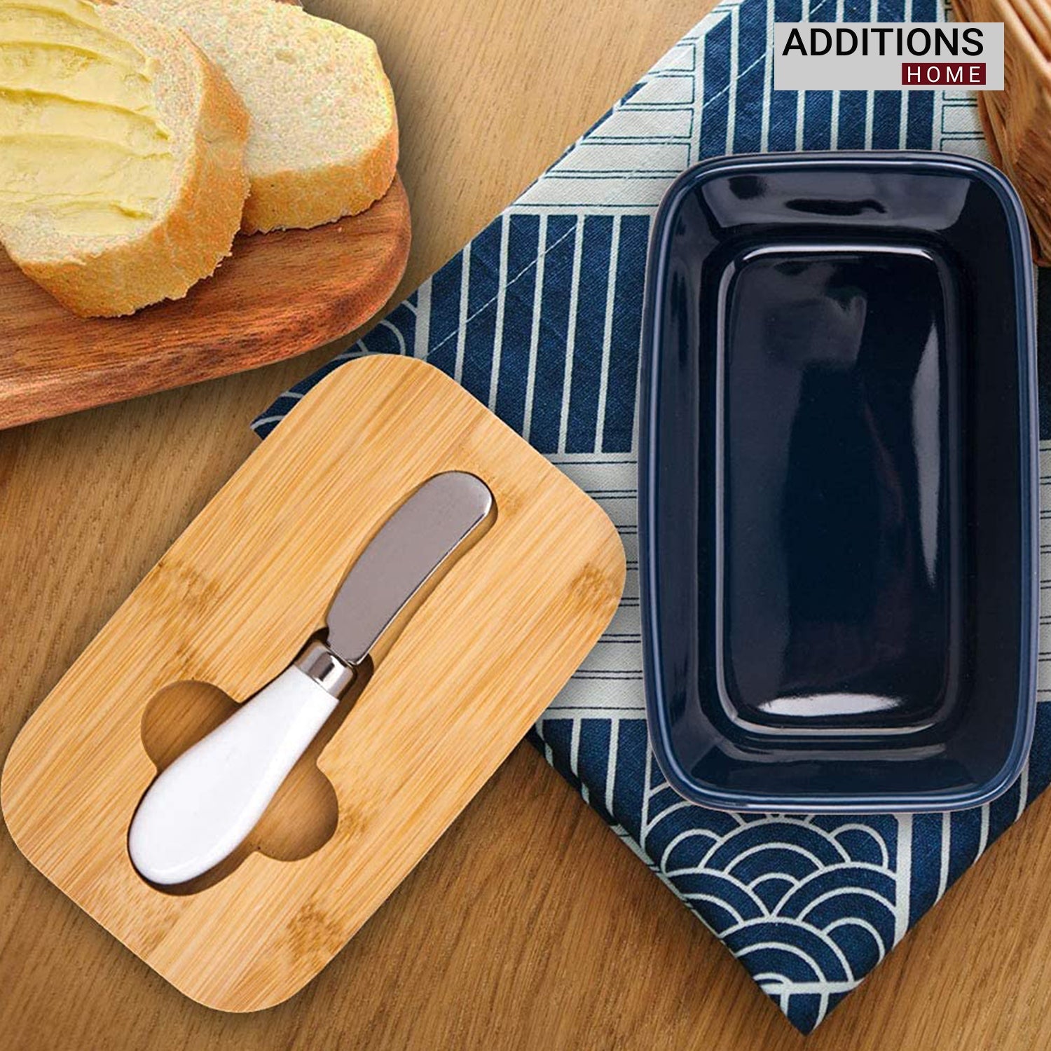 Butter Dishes Box Premium Quality Elite Range Heavy Fine Porcelain Butter Box,Butter Dish with Wooden Top Cover,Lid with a Knife -600 ML