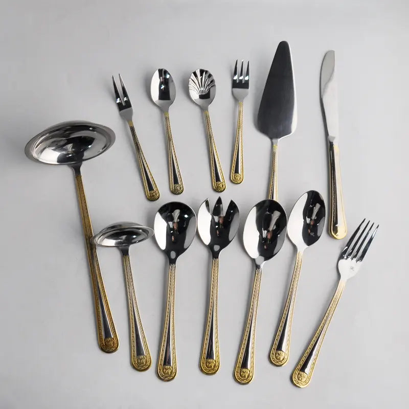 72 Pcs Cutlery Set Stainless Steel Flatware Set with Golden Chrome Plating.