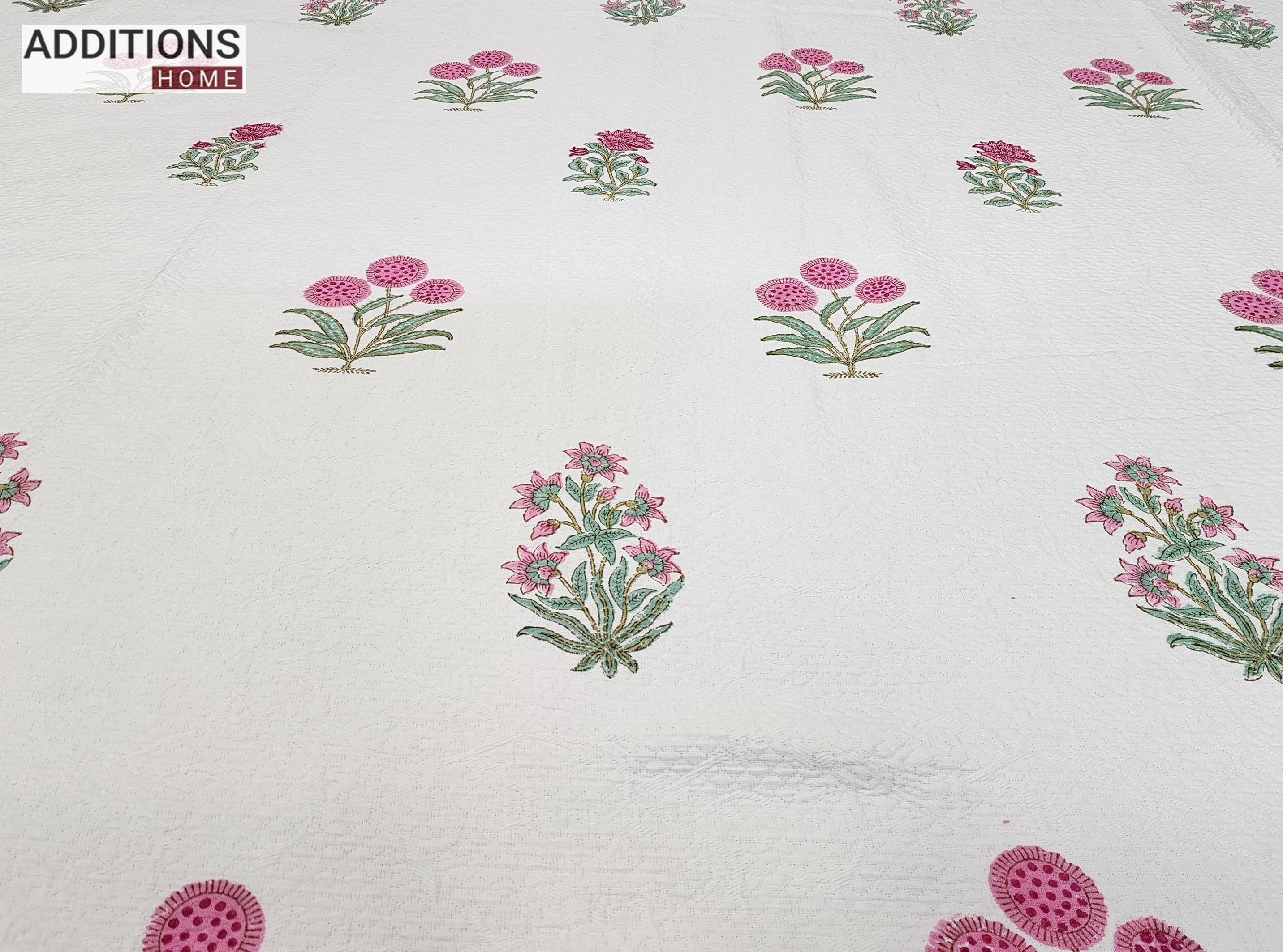 Mysore Hand Block Printed Jacquard Bed Cover with complementing Pillow Covers, 108x108