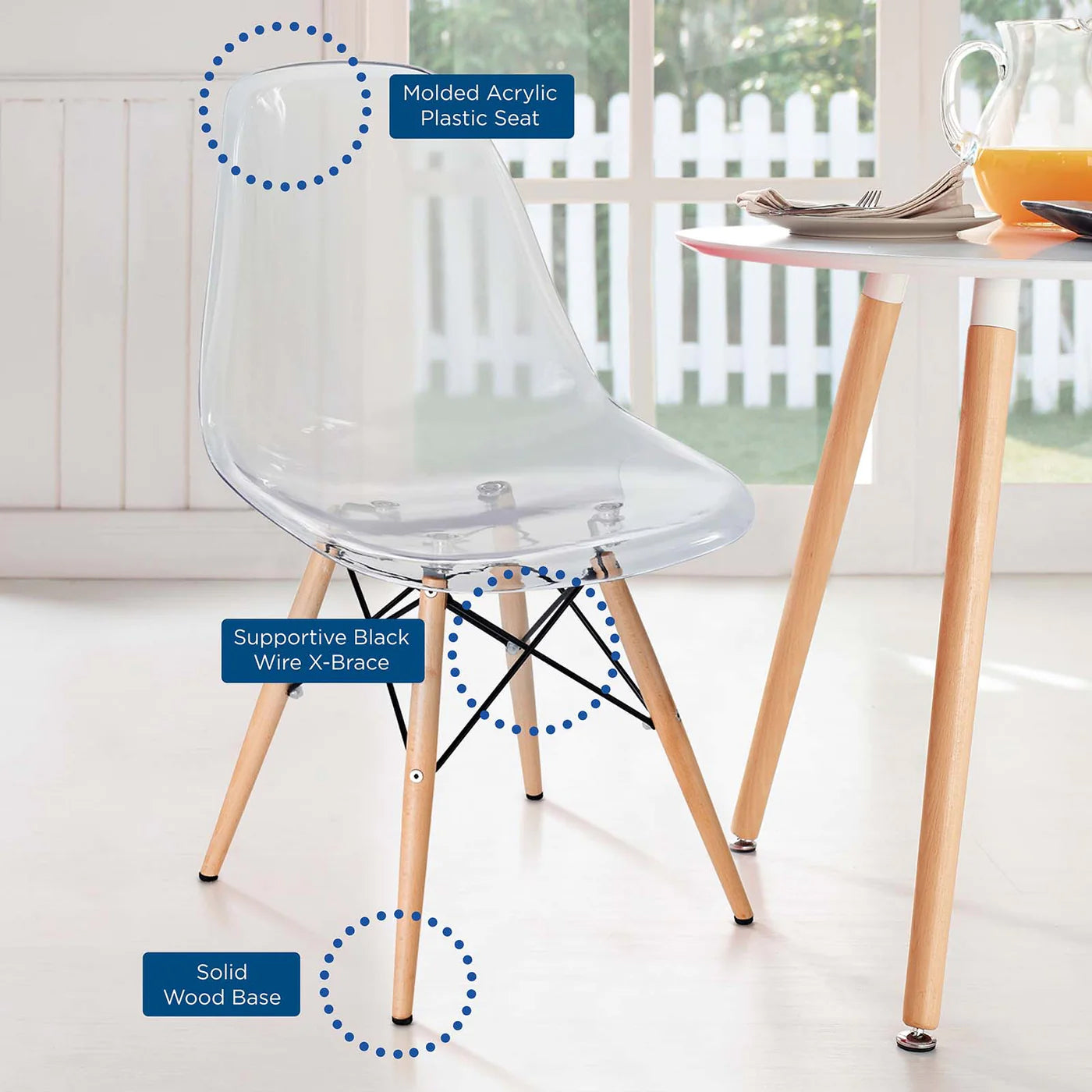 Stylish & Elegant Acrylic Dining Chairs with Crystal Transparent Seat, 1 Pcs