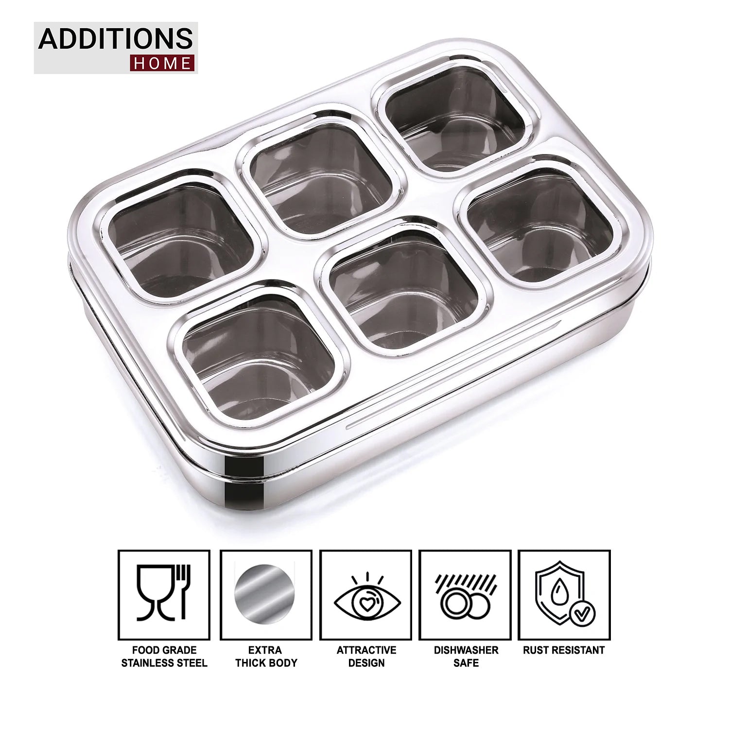 Dry Fruit Cum Spice Box- 6 Square Plain